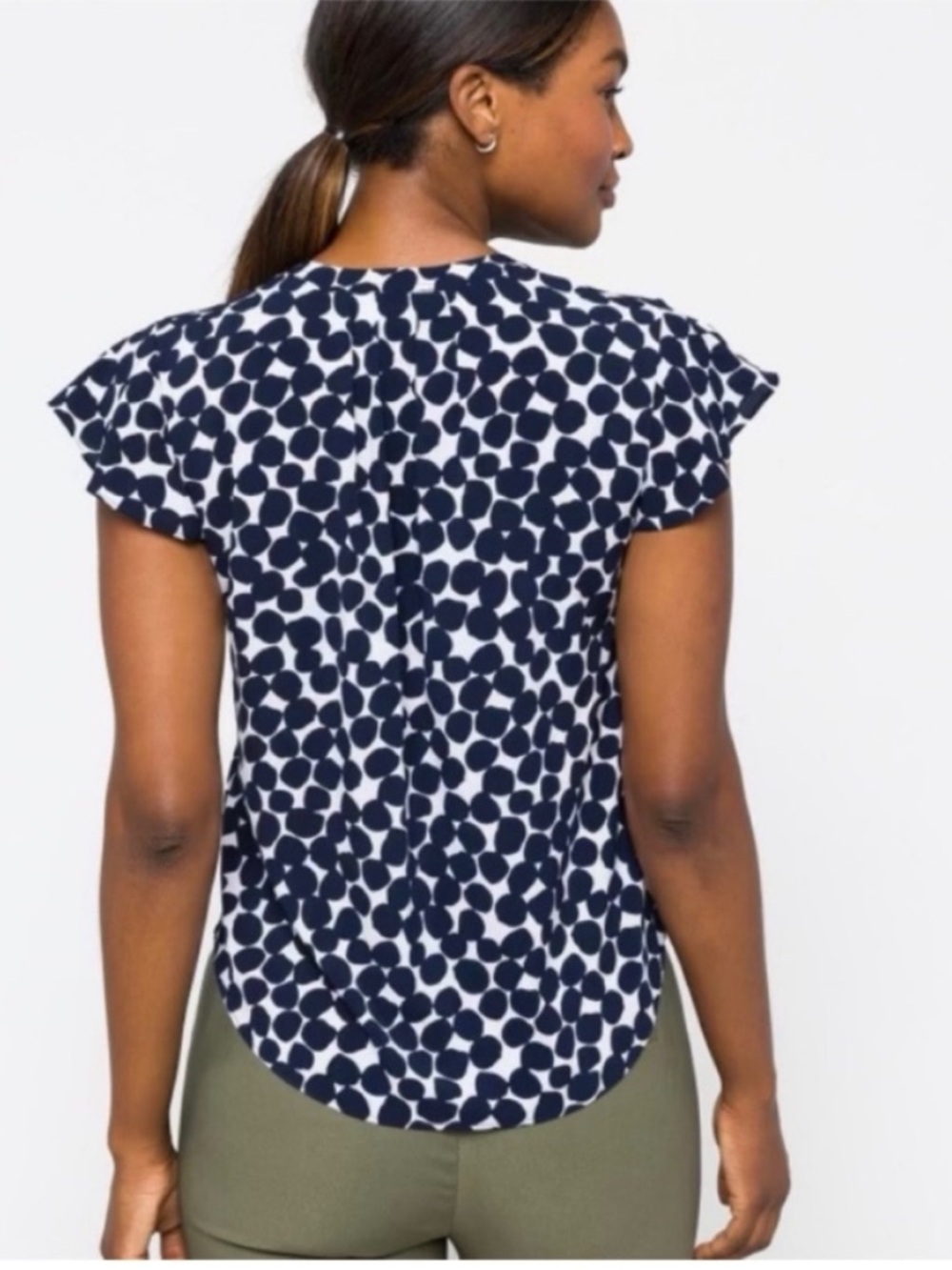 Calvin Klein Tallia Flutter Sleeve Blouse Navy Dot. Small. NWT. $78! - Picture 10 of 13
